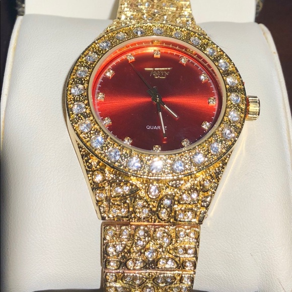 TECHNOPAVE Accessories Luxury Mens Gold Finished Lab Diamond Watch